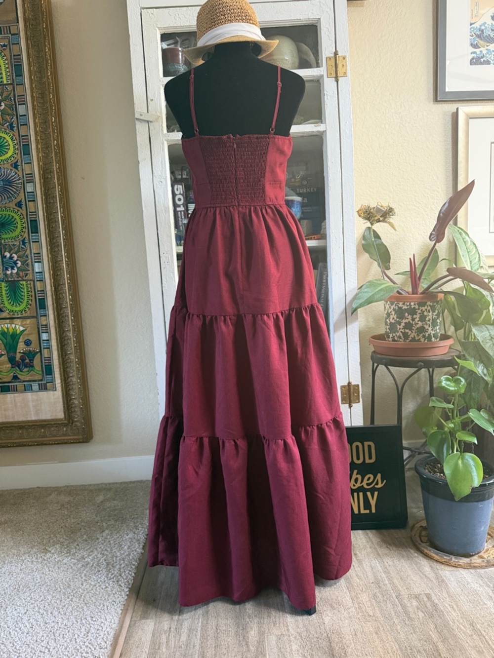 Trixxi Burgundy Bow-Front Tiered Maxi Dress - Picture 5 of 7